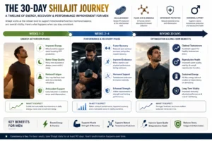 Shilajit for energy and recovery timeline showing benefits over 30 days