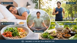 Healthy lifestyle habits that support men's health alongside Ayurvedic herbs.