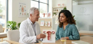 Alt Text: Gynaecologist explaining intimate hygiene recommendations for women.